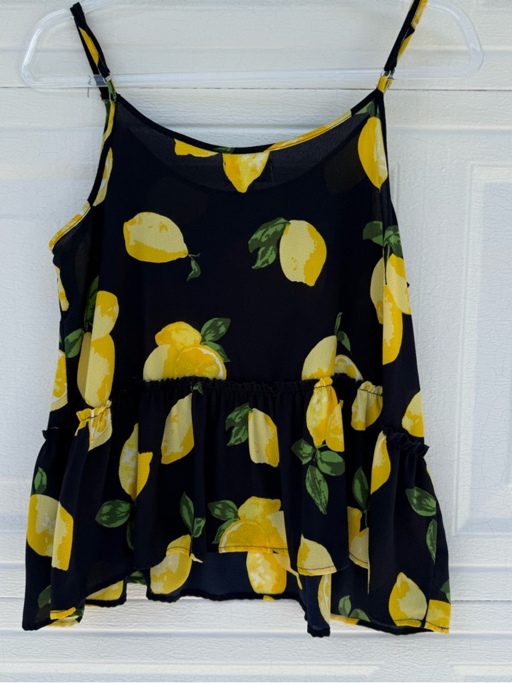 Mud Pie Black Lemon-Print Ruffle Tank